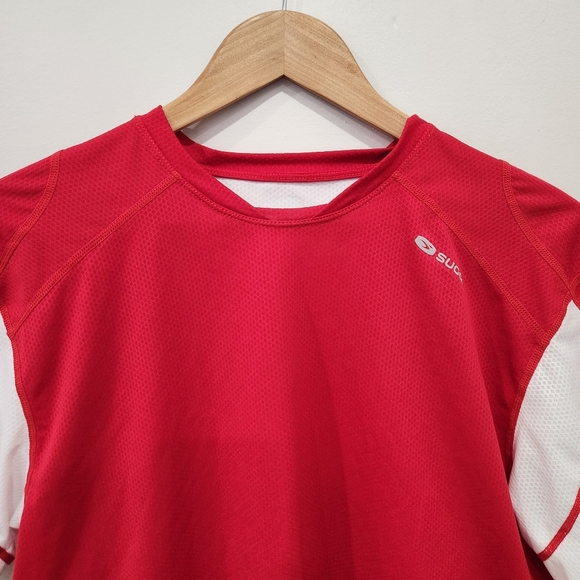 Sugoi Cycling Jersey Crew Neck Shirt Red White Zip Back Pocket Mens Large - Picture 2 of 11